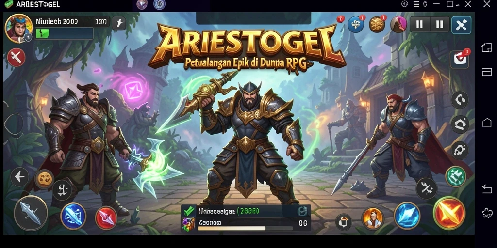 Tampilan layar permainan ARIESTOGEL menampilkan aksi RPG yang mendebarkan.